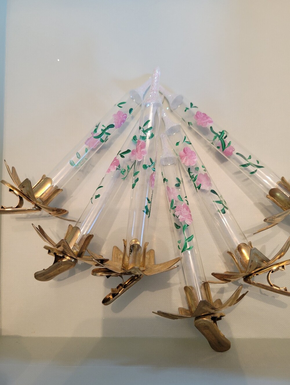 Dillard's Hand-Painted Glass Floral Clip-On Candle Ornament Set Made in Italy